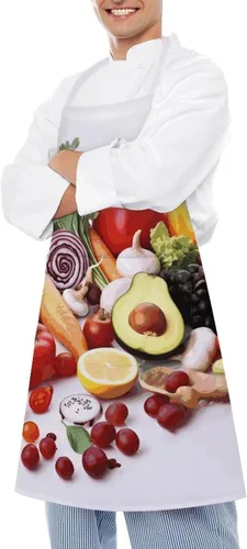 Miniatura 4 de MUSM Healthy Food Apron，Classic Vintage Funny with Pockets Aprons,Adjustable Bib Waterdrop Resistant for Kitchen Cooking Restaurant BBQ Painting