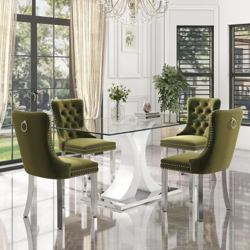 Miniatura 15 de Moderno juego de comedor de cristal de lujo para 6, 63 pulgadas, juego de vajilla rectangular minimalista grande para 6, juego de mesa de cocina