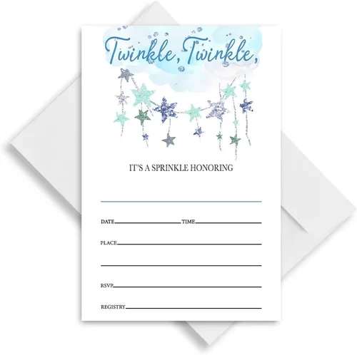 Miniatura 3 de Twinkle Little Star - Invitaciones para baby shower, invitación azul para baby shower, fiesta de revelación de género del bebé (076)