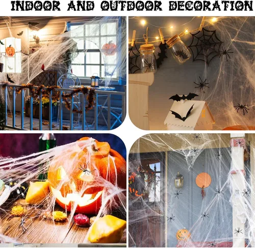 Miniatura 8 de Telarañas de Halloween de 1200 pies cuadrados y 50 arañas falsas, telarañas súper elásticas, decoración de fiesta para decoración de Halloween