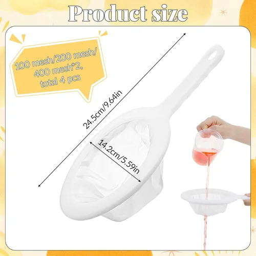 Miniatura 3 de Colador de malla de nailon ultrafino para cocina, 4 unidades (100/200/400) Red de camarones en salmuera, red de pescado, tamiz de acuario, colador