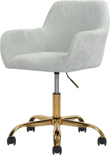 Miniatura 23 de Silla de Escritorio Giratoria de Piel Sintética de 360°, Moderno Sillón de Oficina en Casa Ajustable en Altura con Base Dorada para Adolescentes