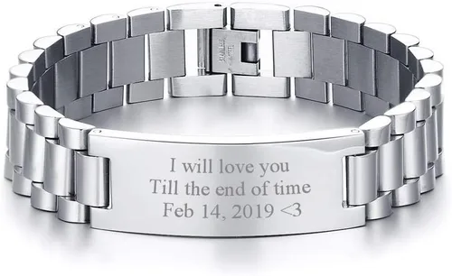 Miniatura 11 de VNOX - Pulsera de metal personalizada para parejas, joyería de metal y acero inoxidable, regalo para aniversario, 8.3 pulgadas