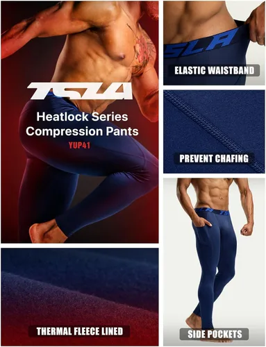 Miniatura 4 de TSLA - Paquete de 1 o 2 pantalones térmicos de compresión para hombre, leggings deportivos y mallas para correr, pantalones para usar como primera