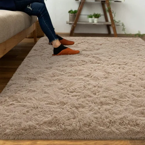 Miniatura 2 de DweIke - Tapete de pelo alto y esponjoso para sala, dormitorio, habitación de niños, guardería y cabecera, tapete extragrande, antideslizante y Gris