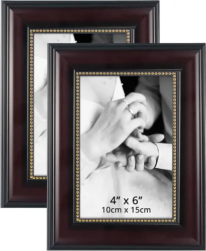 Miniatura 13 de GraduationMall Marcos de fotos de 4 x 6, vidrio real, fotos para pared o mesa, color negro con cuentas plateadas, paquete de 2