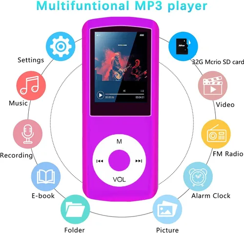 Miniatura 4 de Reproductor de MP3 de 64GB, Reproductor de Música MP3 Hotechs con Pantalla LCD Digital Clásica Delgada de 1.82'', Mini Puerto USB con Radio FM