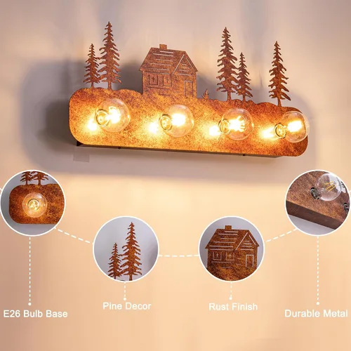 Miniatura 5 de TOCHIC Lámparas rústicas de baño, 4 luces de casa de campo sobre espejo regulable, apliques vintage occidentales para armarios de espejo, tocador