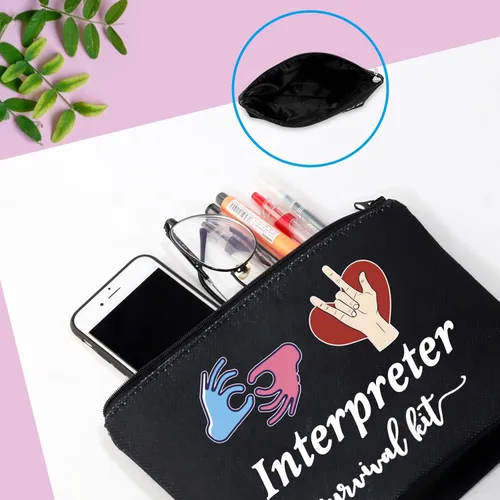 Miniatura 6 de GJTIM Bolsa con cremallera para intérprete, kit de supervivencia, bolsa de maquillaje para lenguaje de signos ASL