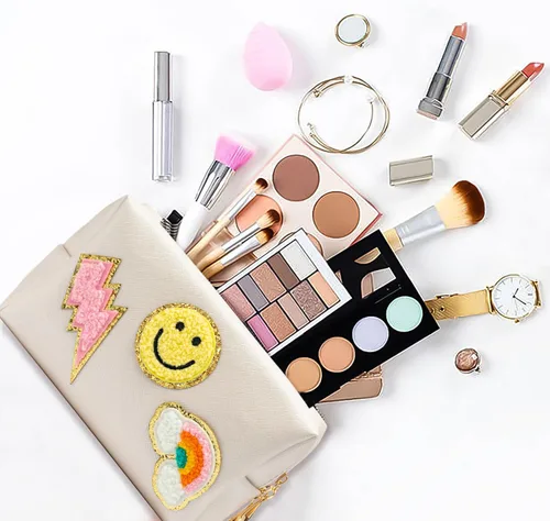 Miniatura 3 de LieToi Preppy Patch - Bolsa pequeña de cosméticos para artículos de tocador, de piel sintética, impermeable, portátil, bolsa organizadora de viaje