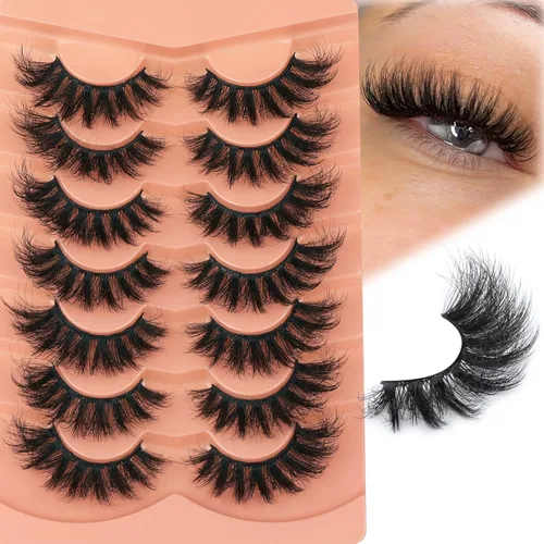 Miniatura 7 de TOOCHUNAG - Pestañas postizas esponjosas 8D de 20mm, pelo de visón sintético, pestañas naturales, gruesas, con volumen, ojo de gato, paquete de 7