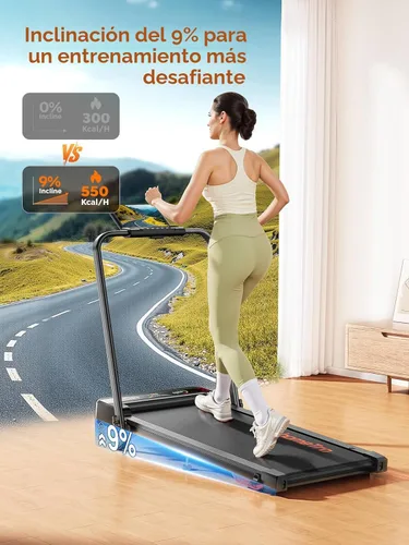 Miniatura 2 de Walking Pad Treadmill with 9% Incline & Dual LED Display, 4 in 1 Foldable Treadmill with Handle bar for Home/Office, 3.5HP Portable Under Desk