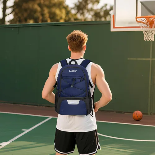 Miniatura 7 de LARIPOP Basketball Backpack with Ball Compartment - Ventilated Shoe Pocket Fits US Size 15, Water Resistant 30L Sports Bag for Men Women Teen