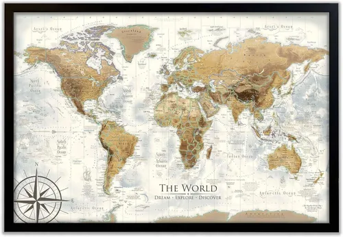 Mapa de viaje del mundo personalizado con alfileres, lienzo estirado de pared grande, póster enrollado o mapa enmarcado, mapas del mundo para pared,