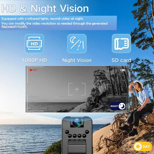 Miniatura 4 de Mini cámara corporal HD 1080P grabadora de video portátil, pequeña cámara de seguridad con tarjeta SD de 32 GB, visión nocturna, pantalla de 1.3