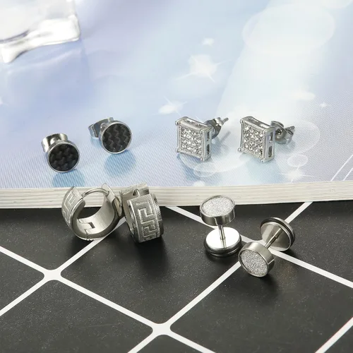Miniatura 2 de JOERICA 4 pares de aretes de acero inoxidable con circonita cúbica para hombres y mujeres, Acero inoxidable, circonita