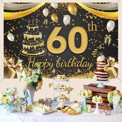 Miniatura 3 de Cartel decorativo de 60 cumpleaños para decoración de puerta, cartel de tela, cartel de bienvenida para fiesta de cumpleaños de 60 años, cartel