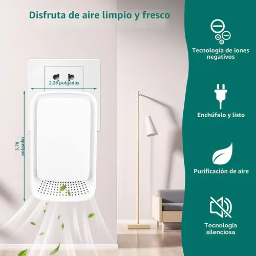 Miniatura 5 de Purificador de aire iónico enchufable (4), ionizador de aire doméstico, purificador de aire silencioso sin filtro, purificador de aire silencioso