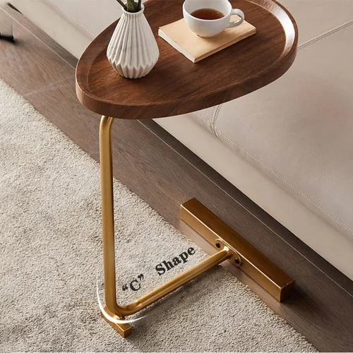 Miniatura 3 de Mesa C pequeña redonda lateral para sofá, mesita de noche, sala de estar, mesa moderna de bandeja de TV, marco dorado, parte superior de madera