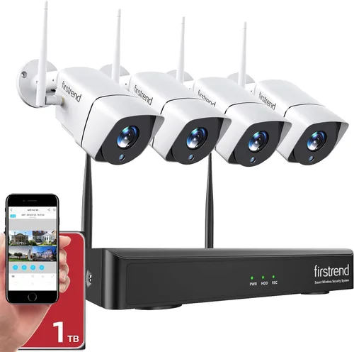 Sistema de cámara de seguridad inalámbrica firstrend WiFi 1080P, NVR de 8 canales con 4 cámaras de seguridad para el hogar y disco duro de 1 TB,