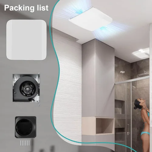 Miniatura 7 de JOEAONZ - Ventilador de extracción para baño de montaje en techo 110 CFM, ventilador de ventilación silencioso de 1.5 sones con rejilla oculta