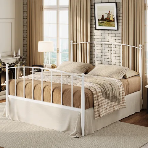Miniatura 10 de SHA CERLIN Base de cama de metal tamaño King con cabecera y estribo de estilo victoriano, fácil montaje, no necesita somier, color negro