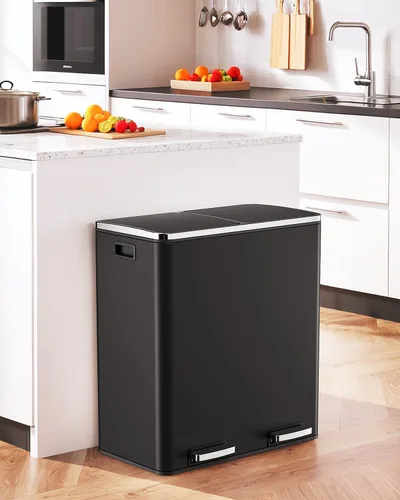 Miniatura 9 de Cubo de basura doble de 60 L (16 galones), cubo de basura de cocina de acero inoxidable, cubo de basura clasificado de doble compartimento, cubo