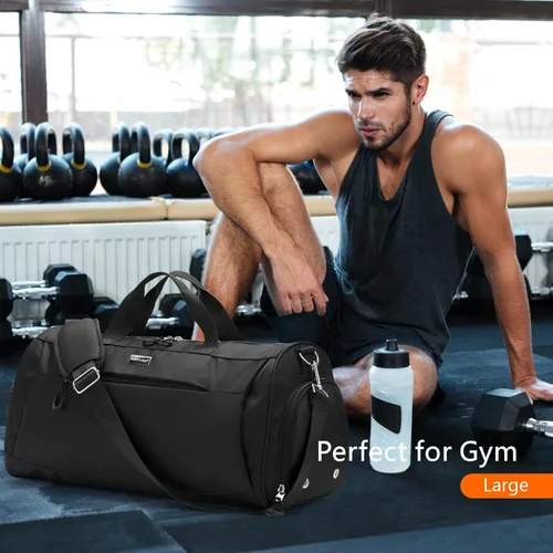 Miniatura 2 de TOPDesign Bolsa de gimnasio para mujeres y hombres, bolsa de lona unisex con compartimento para zapatos y bolsillo húmedo para viajes, deportes