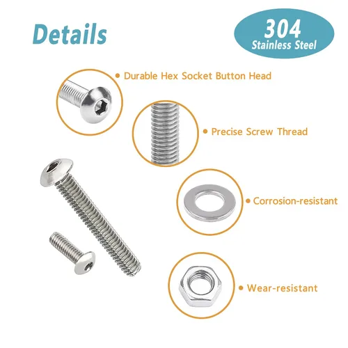 Miniatura 4 de Kadrick 1230 piezas de tornillos de acero inoxidable 304, surtido métrico M2 M3 M4 M5, kit de pernos de cabeza hexagonal de botón de 4mm-20mm