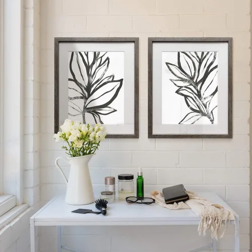 Miniatura 5 de Arte floral para pared, marco rústico de plata envejecida, juego de decoración de pared de 2 piezas: plumeria, caléndula, flores silvestres, Black