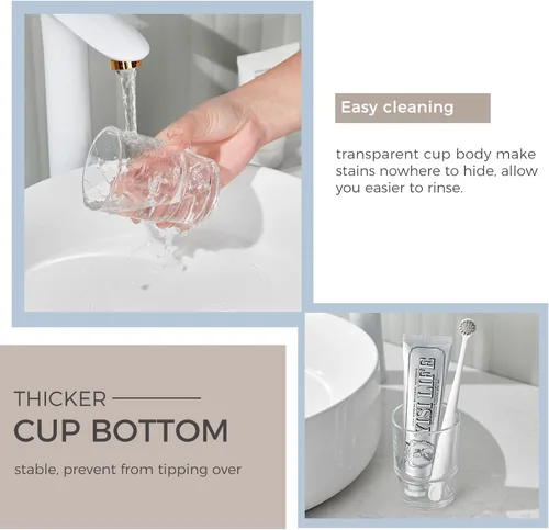 Miniatura 4 de Taza de vidrio para baño, soporte transparente para cepillos de dientes y pasta de dientes, vaso para enjuague bucal