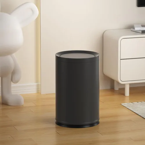 Miniatura 2 de Bote de basura negro de 2.4 galones con tapa, tapa oscilante, cubo doble, papelera pequeña, cubo de basura moderno para baño, dormitorio, oficina