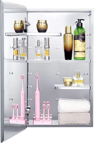 Miniatura 7 de Fundin Armario de pared de baño con estantes de corte medio, gabinete de almacenamiento de acero inoxidable de 14.8 x 25.6, botiquín de baño/sala