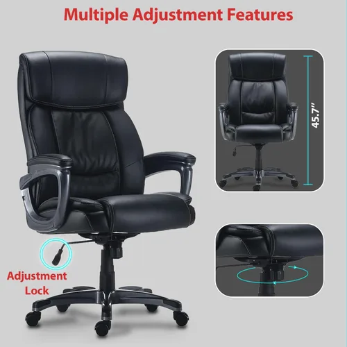 Miniatura 7 de STAPLES Lockland - Silla ergonómica de oficina para gerentes, acolchada grande y alta, altura ajustable, marco de metal, cuero regenerado