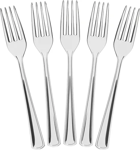 Miniatura 15 de Party Solids Tenedores de plástico negro, 100 piezas, tenedores negros, utensilios desechables, juego de cubiertos de plástico resistente