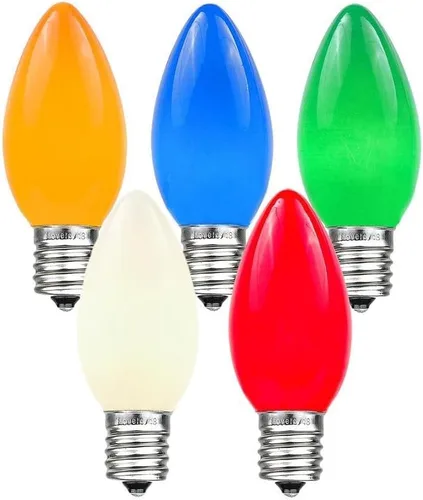 Miniatura 12 de Novelty Lights Paquete de 25 bombillas de repuesto de cerámica C9 para exteriores, azul, base intermedia E17/C9, 7 W