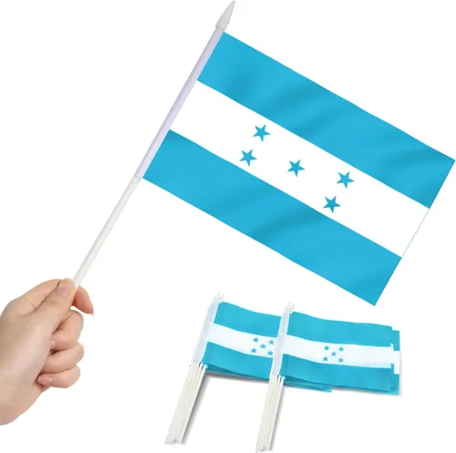 Miniatura 24 de Anley Mini bandera de El Salvador, paquete de 12 unidades, banderas salvadoreñas pequeñas en miniatura de mano en barra, resistentes a