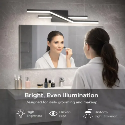 Miniatura 4 de SOLFART Luces de baño con acabado mate en negro, regulables, LED, para tocador, sobre espejo, 24 pulgadas, modernas, luces de pared