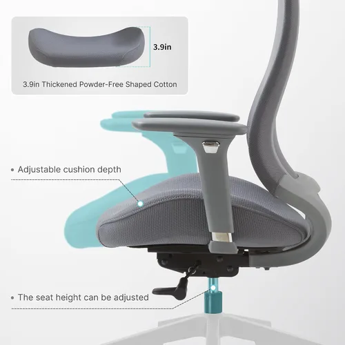 Miniatura 7 de Silla de oficina ergonómica de malla con respaldo en forma de S, reposabrazos ajustables 4D, profundidad de asiento deslizante, reposacabezas fijo