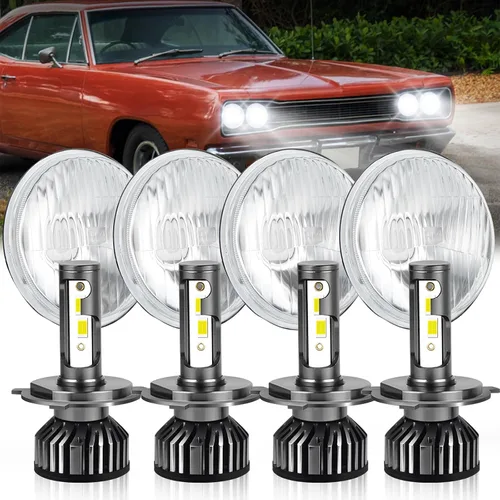 Reemplazo de faros delanteros redondos sellados de 5.75 pulgadas con bombillas LED H4, se adapta a H5001 H5006 H5506 H5010, carcasa de reflector de