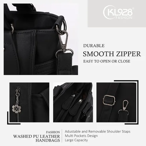 Miniatura 3 de KL928 - Bolsas grandes y bolsos de mano para mujeres con múltiples bolsillos suaves piel sintética y estilo hobo