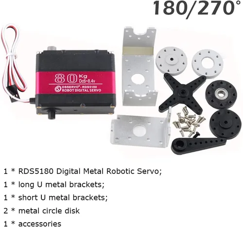 Miniatura 4 de RDS5180 - Servo motor robótico de metal digital de 176.4 lbs de alto par de torsión de doble eje servo brazo impermeable IP66 con soportes de metal