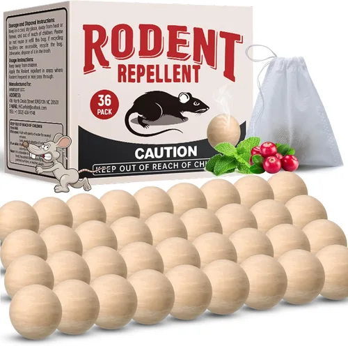 Miniatura 10 de Repelente de roedores, 33 bolas, repelente de ratones para interiores, para casa, coche y garaje, bolas de polilla de aceite de menta seguras