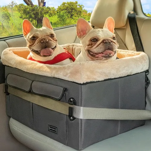 Miniatura 16 de Asiento elevador Petsfit para 2 perros pequeños o perro mediano de hasta 55 lbs, asiento grande de coche para perros con 2 bolsillos grandes