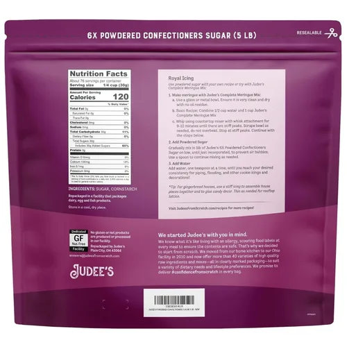 Miniatura 2 de Judee's 6X - Azúcar en polvo para confitería de 5 libras, 100% sin OMG, sin gluten y sin nueces, tamaño 6X, perfecto para glasear, glasear