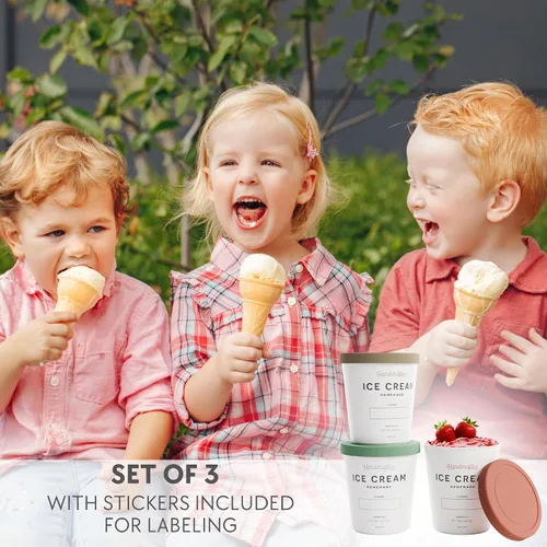Miniatura 3 de ZICOTO Juego de 3 contenedores reutilizables para helado de 1 cuarto cada uno - Perfecto para sorbete casero, yogur congelado o helado