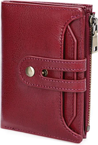 Miniatura 15 de GOIACII - Cartera pequeña para mujer con bloqueo RFID, piel auténtica, compacta, de dos pliegues, con soporte para tarjetas y bolsillo
