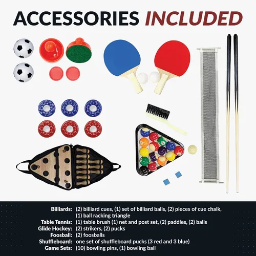 Miniatura 6 de Hathaway Madison - Mesa multijuego 6 en 1 de 54 pulgadas, ideal para salas de juegos familiares, incluye billar, futbolín, hockey deslizante, tenis