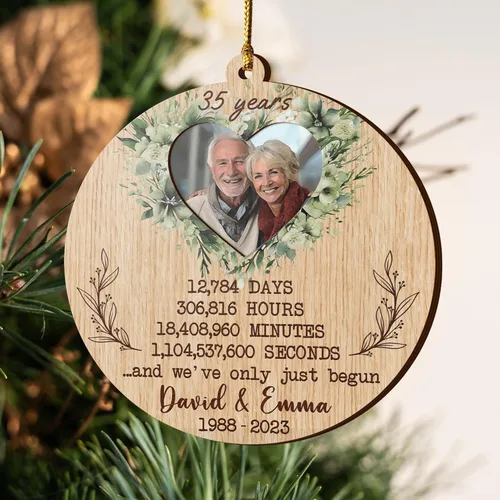Miniatura 8 de V VIBEPY Adornos personalizados para parejas, adorno de aniversario 2023, 3.5 pulgadas, adornos de 3 capas, decoraciones de 35 aniversario