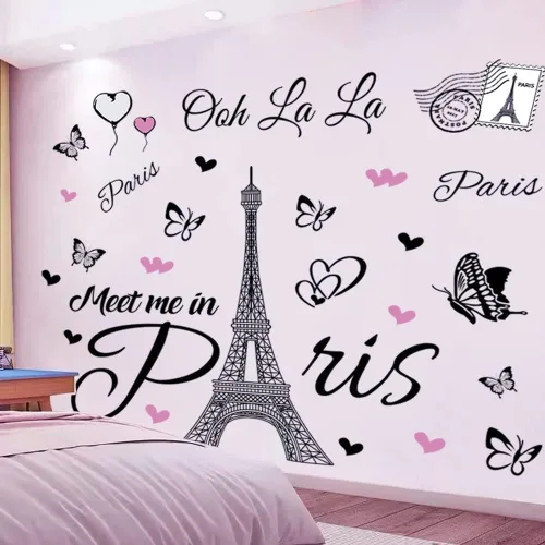 Calcomanía de pared de la Torre Eiffel de París, calcomanía de pared autoadhesiva removible, decoración para dormitorio, cocina, oficina